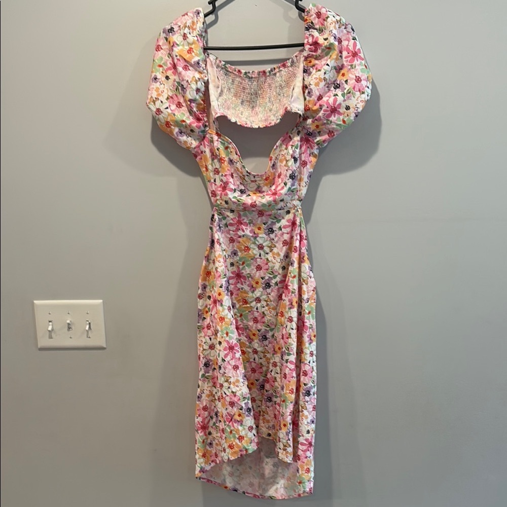 SHEIN Pink and Red Asymmetrical Sundress with Sweetheart Neckline